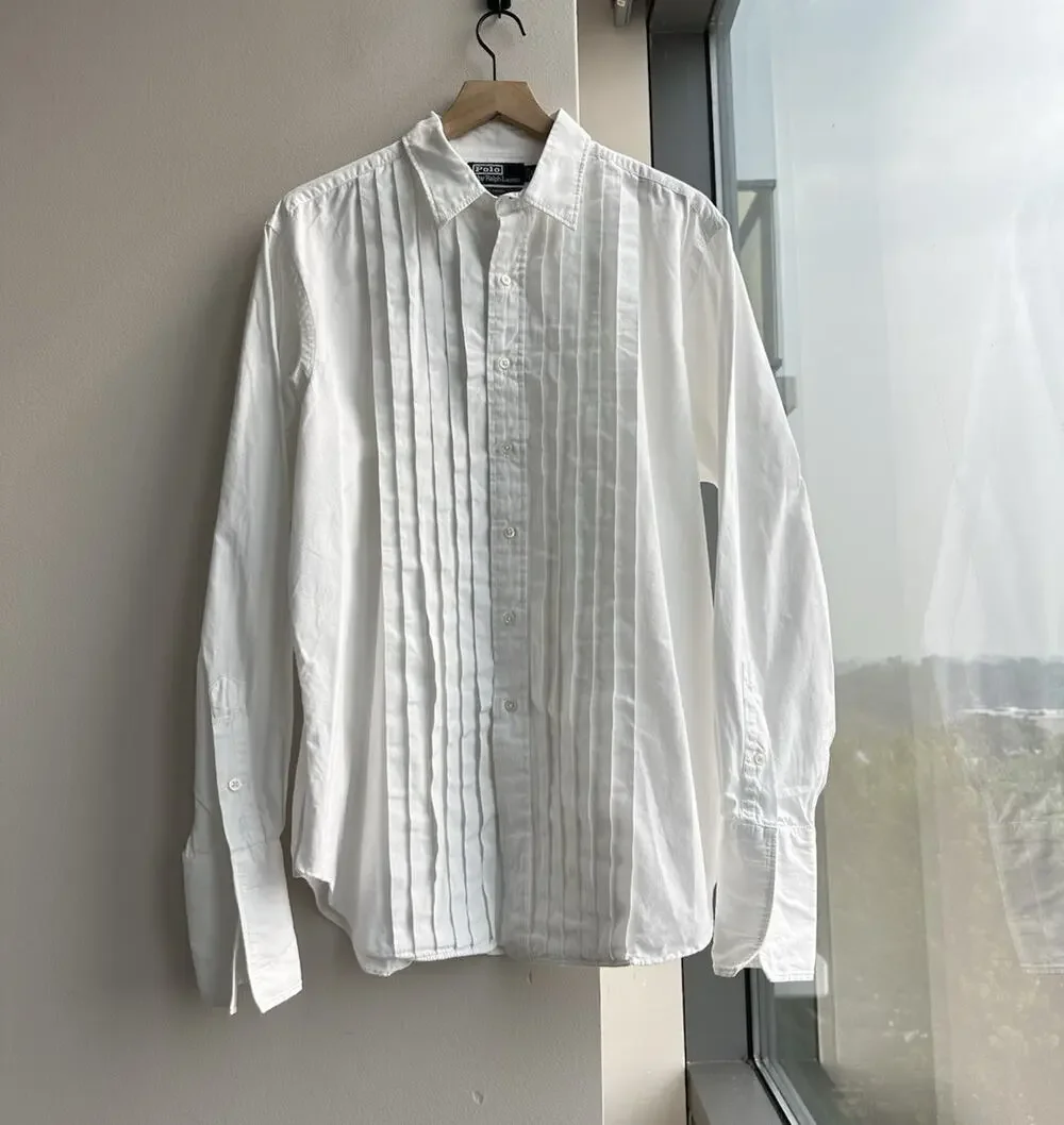 Polo Ralph Lauren Douglas Men's White Solid Cotton Pleated Dress Shirt XL